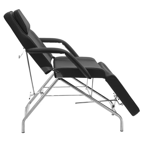 SKINACT Basic Facial Chair with Free Stool, Facial Bed, Massage Table (Black)