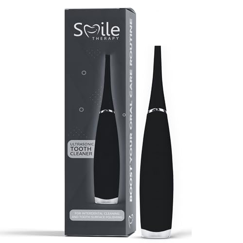Smile Therapy Ultrasonic Electric Tooth Cleaner - Black | Plaque, Stain, Tartar & Calculus Remover | Gentle on Gums Teeth Flosser & Brace Cleaning Dental Kit | Rechargeable for Home & Travel