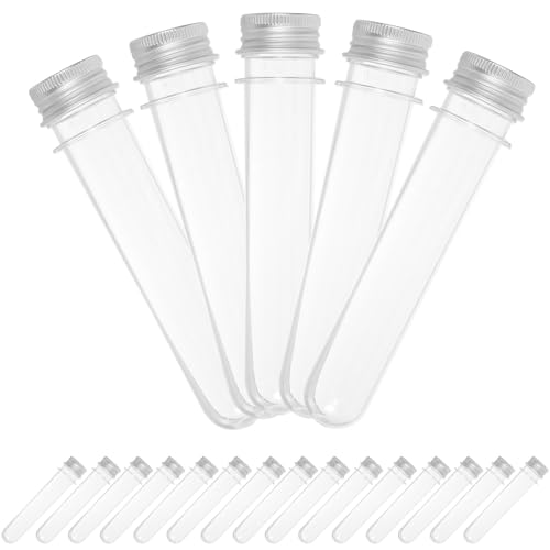 LIFKOME 20 Tubos de Ensayo de Plástico PET Transparente de 45 Ml con Tapa de Aluminio Recipientes Cilíndricos Seguros para Manualidades Almacenamiento de Dulces y Fiestas Pack 20