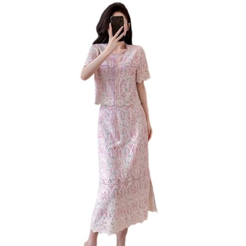 Ensemble haut et jupe midi en dentelle brodée de haute qualité pour silhouette raffinée