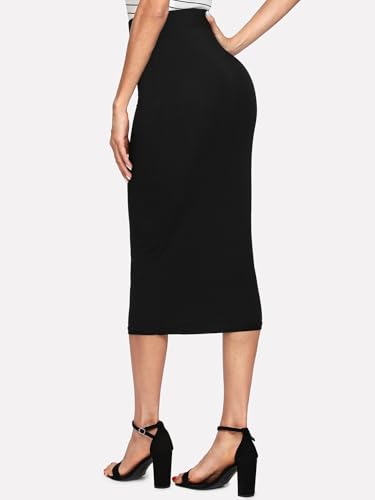 Womens Elastic Waist Pencil Midi Skirt Knee Length Skirts for Women2