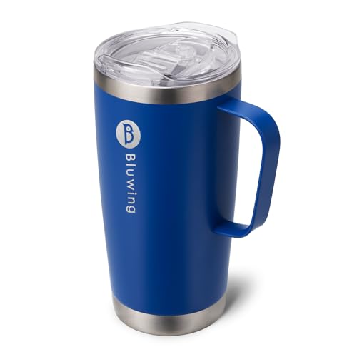 Image of 20 oz Insulated Tumbler with Handle Stainless Steel Travel Coffee Mug with Lid and Straw, Double Wall Tumbler Cups for Women and Men, BPA Free (Navy)