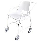 Mobiele douchestoel met grote wielen van 5 inch - 2 remontwerp - vaste hoogte - eenvoudig te reinigen - buisvormig stalen frame - 190 kg (30 steen) gewichtslimiet