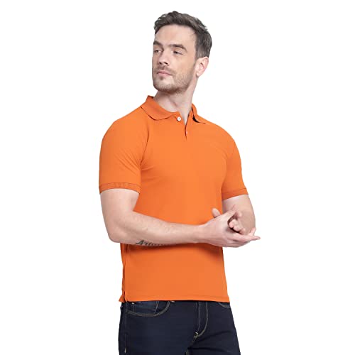 Image of Men's Poly Cotton-Matty Tshirt with Regular Fit Solid Pattern Half Sleeve Standard Length and Button Down Closure|Men's T-Shirts