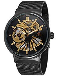 Image of FORSINING Men's Popular Mechanical Hand-Wind Ultra Thin Stainless Steel Bracelet Mesh Skeleton Watch