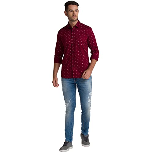 Image of Parx Men's Pure Cotton Print Pattern Slim Fit Semi Cutaway Collar Full Sleeve Casual Shirt