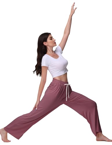Image of Veseacky Women's Comfy Stretch Drawstring Wide Leg Lounge Casual Pants Pajamas Bottoms Dance Bottoms S-4XL