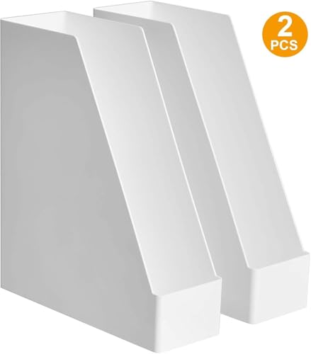 Image of Amazon Basics Rectangular Plastic Desk Organizer, Magazine Rack, White, 2-Pack