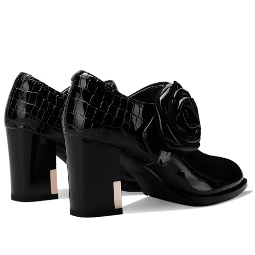 TDD Patent Leather Ankle Boots for Women Chunky Block Extra Wide Booties Botas Para Mujer High Heels Dress Warm Lined Classic Ladies Comfortable Fashion Dressy 3 Inch Boot4