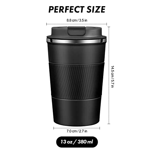 Image of EALLEN Travel Mug with Leakproof Lid,Insulated Reusable Coffee Mug for Hot&Cold Drinks /Tea,Portable Stainless Steel Thermal Takeaway Travel Coffee Cup for Car /Outdoor /Picnic /Office /School (Black)