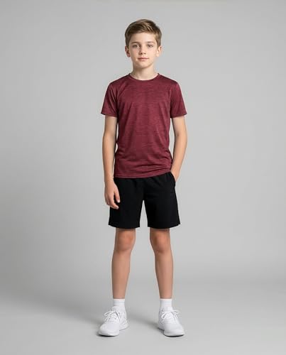 Real Essentials 5 Pack: Youth Dry-Fit Wicking Active Athletic Performance Short Sleeve T-Shirt Boys & Girls Shirts