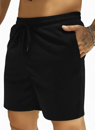 Image of INKKR Men's Premium Polyester Casual Ribbed Shorts ||Loose Fit with 2 Pocket Shorts