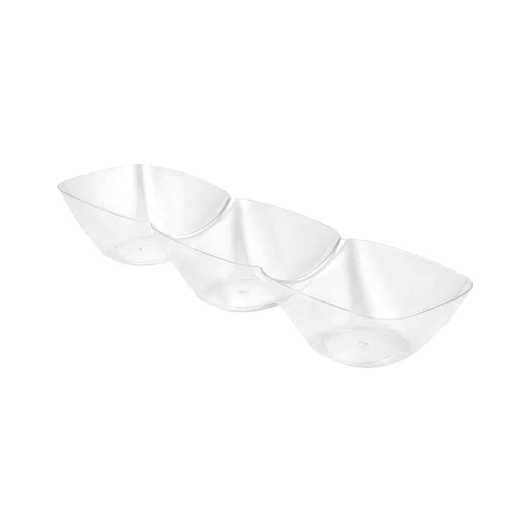 EcoQuality Mini Clear 3 Compartment Plastic Dip Dish – Disposable Sauce and Condiment Tray for Snacks Appetizers Parties Catering Events Buffet Food Service Small Portion Divided Dish (3)