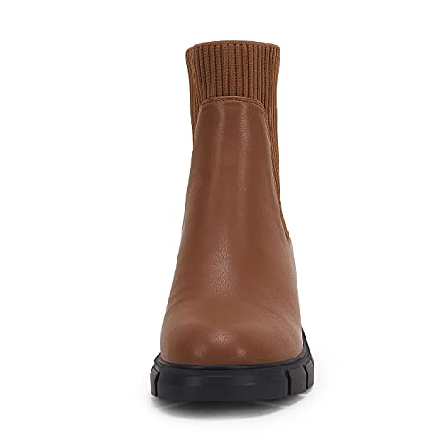 Image of Ruanyu Womens Platform Ankle Boots Elastic Chunky Block Heel Chelsea Booties Lug Sole Non-Slip Combat Shoes