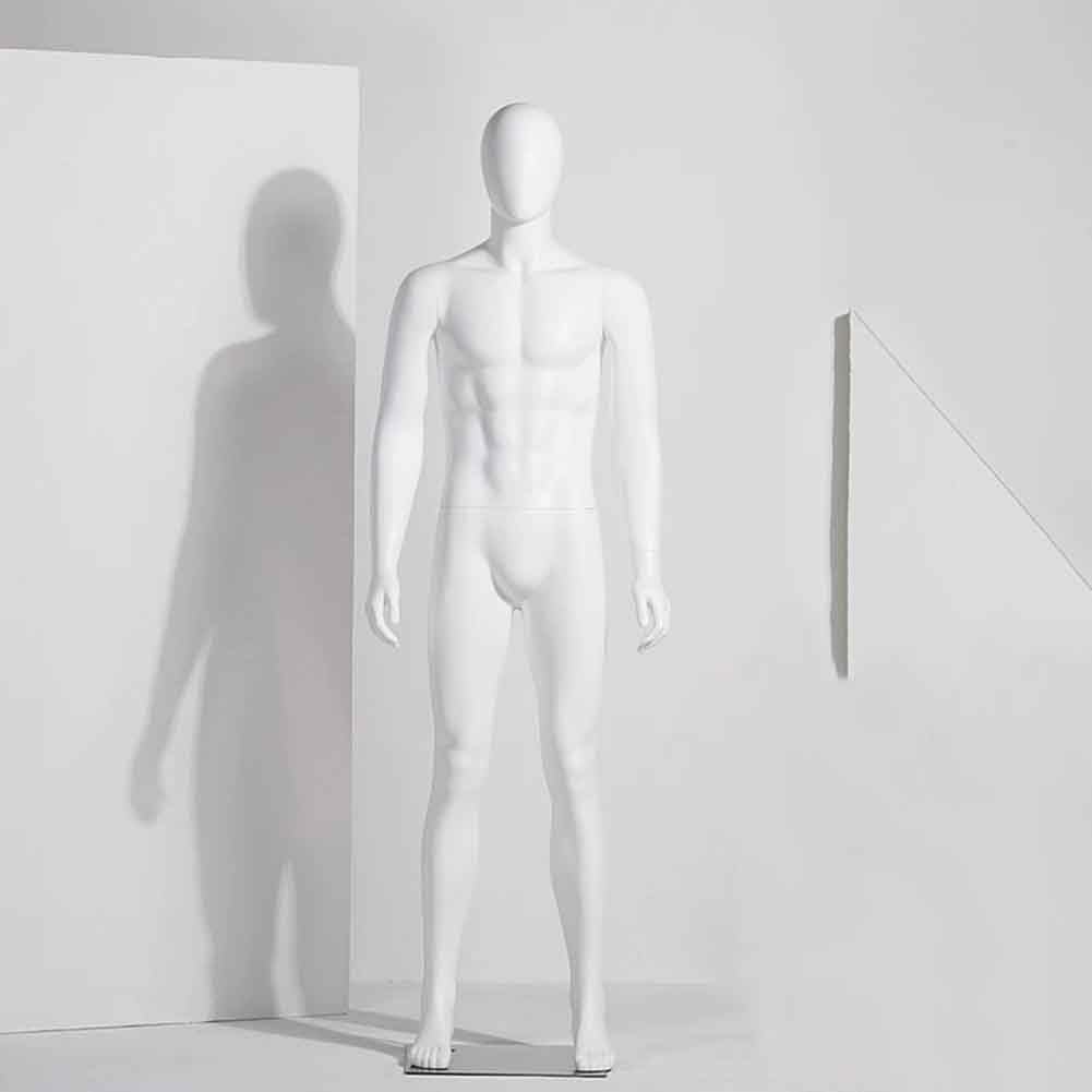 Male Mannequin Dress Form Display, Realistic Full Body Mannequin with Metal Base Detachable Dress Form Stand 74 Inches Height for Retail Clothing Shops, White(#1)