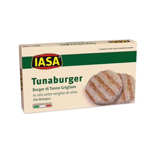 Iasa | Hamburguesa Atún Aletas Amarillas | Tunaburger Atún a la Parrilla en Aceite de Oliva Orgánico - 150 Gr Peso Neto (2 Hamburguesas)