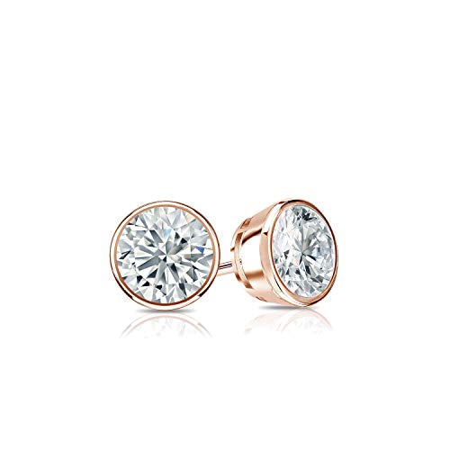 1/3 Carat Lab Grown Diamond Round Stud Earrings in 14k Gold (G-H, VS1-VS2, cttw) Bezel Set, Screw Back by Diamond Wish3