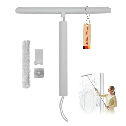 LORESJOY Duschabzieher Einstellbar 30-120cm, Duschabzieher Set mit Halterung, Silikon Abzieher Dusche, Dusche Badezimmer Fenster Fensterabzieher für Dusche,Bad,Spiegel,Fenster(Grau)