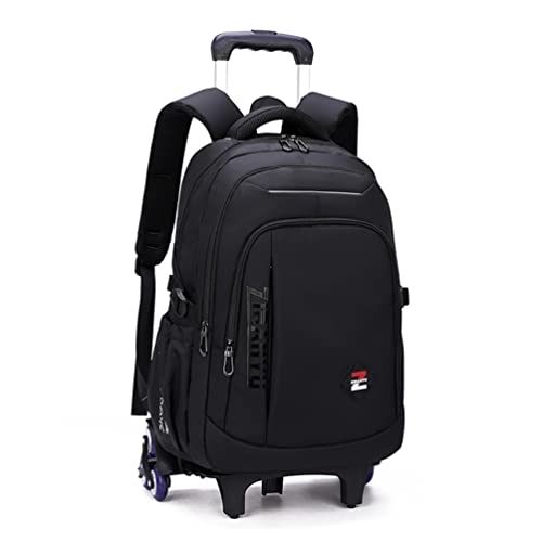 EKUIZAI Mochilas de cor sólida para meninos para escola secundária, escola primária, atividades ao ar livre, mochila com rodinhas, Preto puro, 6-Wheels, Mochilas Daypack