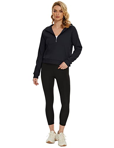 Magcomsen Half Zip Pullover Women Hoodie Cropped Daily Casual Travel Hoodies Fleece Lined Spring School Stylish Leisure Tops Black M #TOP2