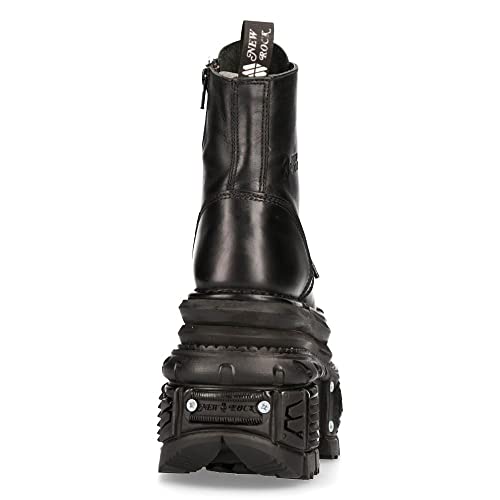 New Rock Mili083Cct-C4 Metallic Black Leather Military Boots Punk Goth Rock - Grey 12 Us #TOP5