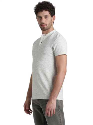 Image of Jack & Jones Men's Cotton Blend Henley Style Solid Slim Fit T-Shirt
