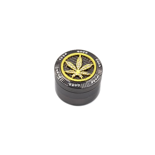 HIBRON Grinder Metálico de Lujo - Molinillo Elegante de 4 Piezas con Incrustaciones de Brillantes, Raspador de Polen, Portátil y Antiadherente para Hierbas y Especias
