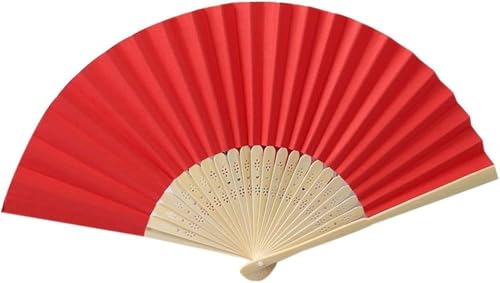Yukiyi Abanicos de mano rojos para mujer, abanicos plegables de tela, abanicos plegables hechos a mano para bailar, accesorios de fotos, decoración de pared, accesorios de boda