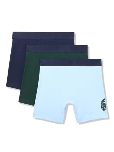 Lacoste Men's Cotton Stretch Big Croc Print Boxer Briefs, 3-Pack, Blue/Dark Green/Navy Blue, 2X-Large3