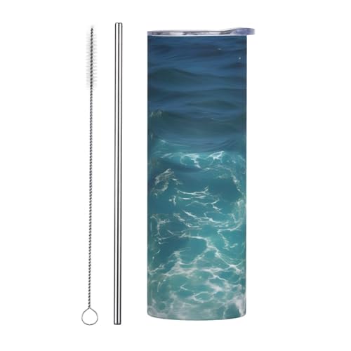 QAZWZML La taza de viaje de acero inoxidable Deep Ocean con un cuerpo recto impreso es adecuada tanto para bebidas frías como calientes