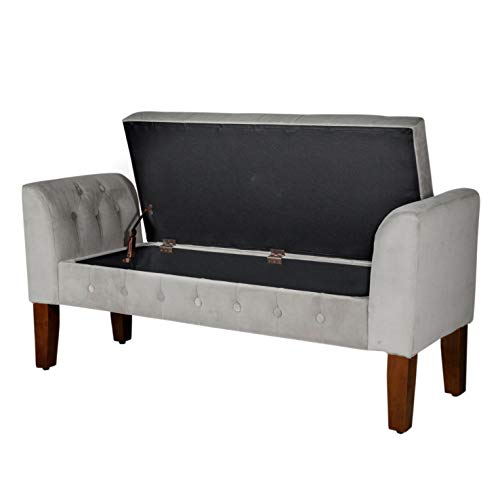 Image of HomePop 50 inch Velvet Tufted Storage Bench Settee - Grey