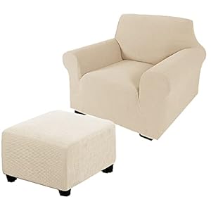 Beige Jacquard Chair Slipcovers Armchair Sofa Covers Chair Couch Covers for Armchair Bundle Ottoman Slipcover(Beige)