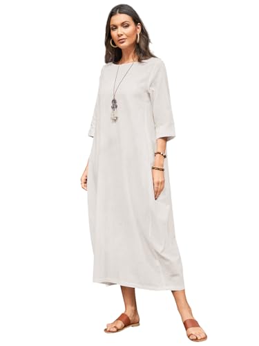 Image of Celmia Autumn Solid Loose Long Maxi Dress Cotton Caftan