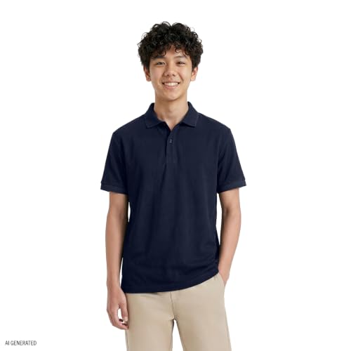 Image of IZOD Boys' School Uniform Short Sleeve Polo Shirt, Button Closure, Comfortable & Soft Pique Fabric
