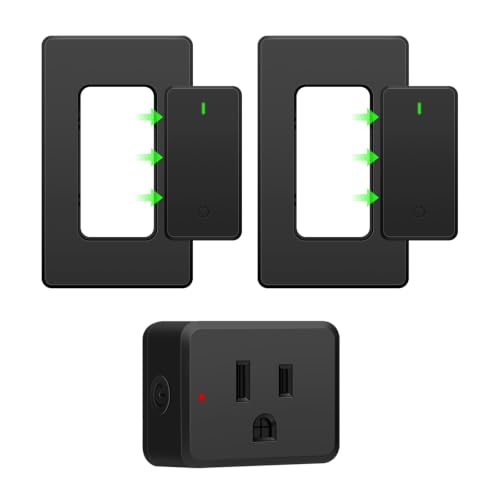 Greencycle Remote Control Outlet with 2 Black Detachable Wireless Switches