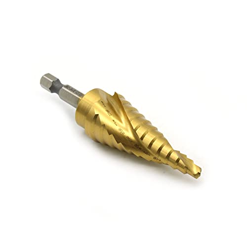 Image of TEMO M35 Cobalt Spiral Flute Step Drill Unibit with Titanium Coating, 12 Sizes 3 /16 Inch (4.8 mm) to 7 /8 Inch (22.2 mm), 1 /4 Inch Hex Shank