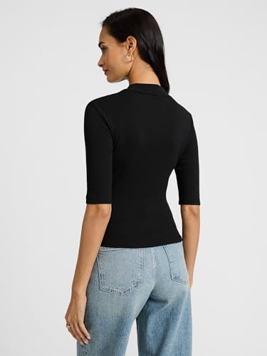 EXPRESS Women’s Ribbed Mock Neck Tee – Elbow Sleeve, Stretch, Fitted Layering Top3