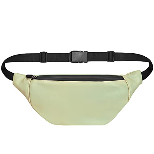 Image of Unisex Premium Leather Waist Pack Slinger Travel Handy Hiking PU Rubber Zip Pouch Elegant Style Document Money Phone Belt Sport Bag for Men and Women Adjustable Strap (Light Green)
