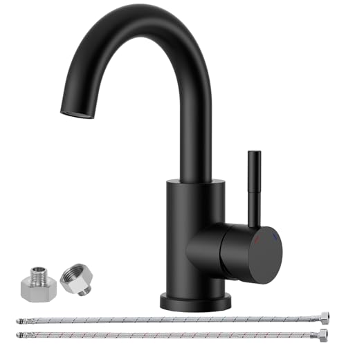 BATHLAVISH Wasserhahn Bad Schwarz Wasserhahn Küche Edelstahl 360 Drehbar Waschtischarmatur Hoch Einhebelmischer Waschbecken für Badezimmer/Küche Auslaufhöhe 155 mm