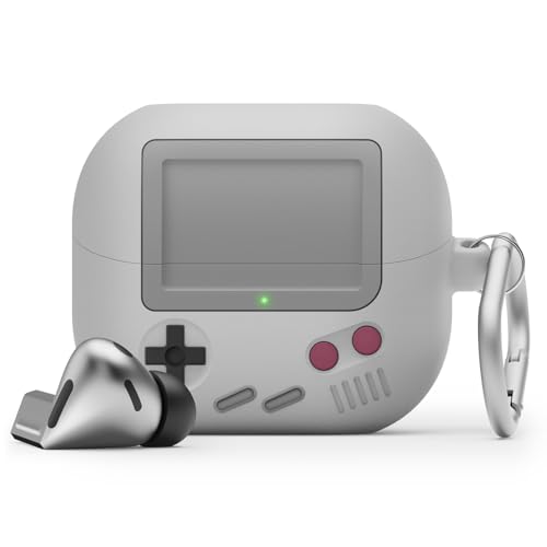 elago Compatible with Samsung Galaxy Buds 3 Case & Galaxy Buds 3 Pro Case, AW5 Classic Game Player Design Cover with Carabiner, Full Protection, Headphone Accessories, for Men, for Women [Light Grey]