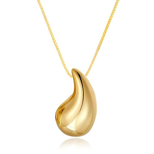 Bi&Yamigeo Teardrop Necklace Earring set,18K Gold Stainless Steel Tear Drop Necklaces Earrings Ring Jewelry,Adjustable Layered Choker Box Chain Waterdrop Pendant Necklace for Women