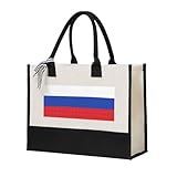 SDEGTHO Leinen-Tragetasche mit russischer Flagge, für Damen, Geschenktasche, Einkaufstasche, Lebensmittelgeschäft, Beige, Einheitsgröße