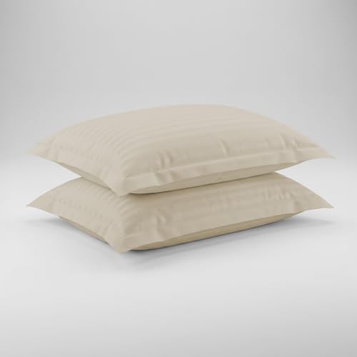 Image of LINENWALAS Cotton 300 TC Standard Size Pillow Cover | 2 cm Sateen Stripe Design | Cloud-Soft, Breathable & Skin-Safe | Oeko-TEX Certified Hotel-Style Bedding (18x28 inch, Set of 2, Pearl)