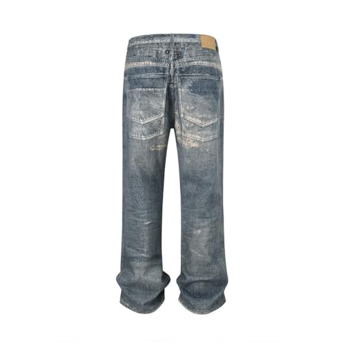 Men's American Style Washed Jeans, Vintage Gradient Color, Loose Fit Straight Leg Trousers3