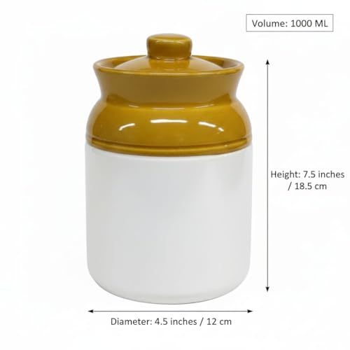 Image of Ceramic Pickle Jars With Lid|Barni|Containers|Storage Jar For Spice Pickle Chatni Achar|Hand Painted Ceramic Barni|Achar Ki Barni|Pack Of 2 (500 Ml & 1000 Ml) PJ-LW-1005,Multicolor