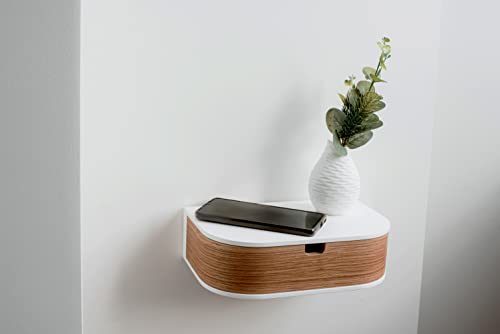 Valiai Hanging Wall Shelf With Drawer - Wooden Floating Table for Hallway (White/Oak, 1 Drawer)