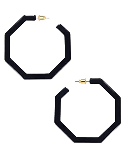 wowshow Acrylic Resin Hoop Earrings for Women Statement Fashion Geometric Octagon Earrings Midnight