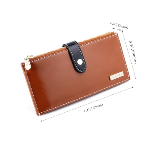 Image of ANDOILT Women's Genuine Leather Wallet RFID Blocking Credit Card Holder Zipper Purse Cell Phone Handbag