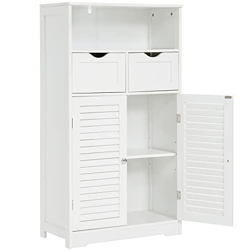 Weenfon Bathroom Cabinet, Storage Cabinet With 2 Drawers & 2 Shutter Doors, Free Standing Floor Cabinet With Adjustable Shelf, For Living Room, Hallway, Home Office, White #TOP12