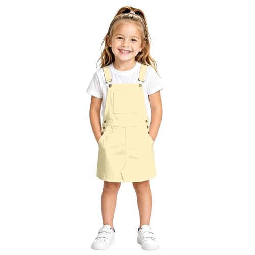 Abito casual da bambina con spalline, vestibilità ampia per un look giocoso di tutti i giorni, ideale per la primavera, Giallo chiaro, 12-13 Anni